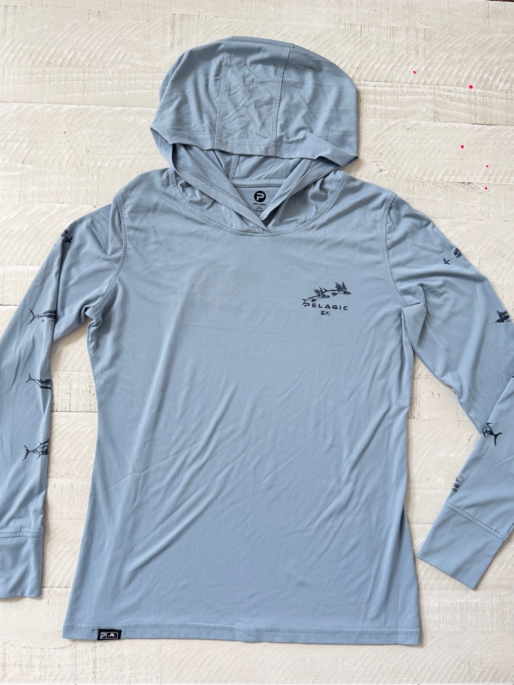 Pelagic Light Blue Hooded Long Sleeve Performance Top